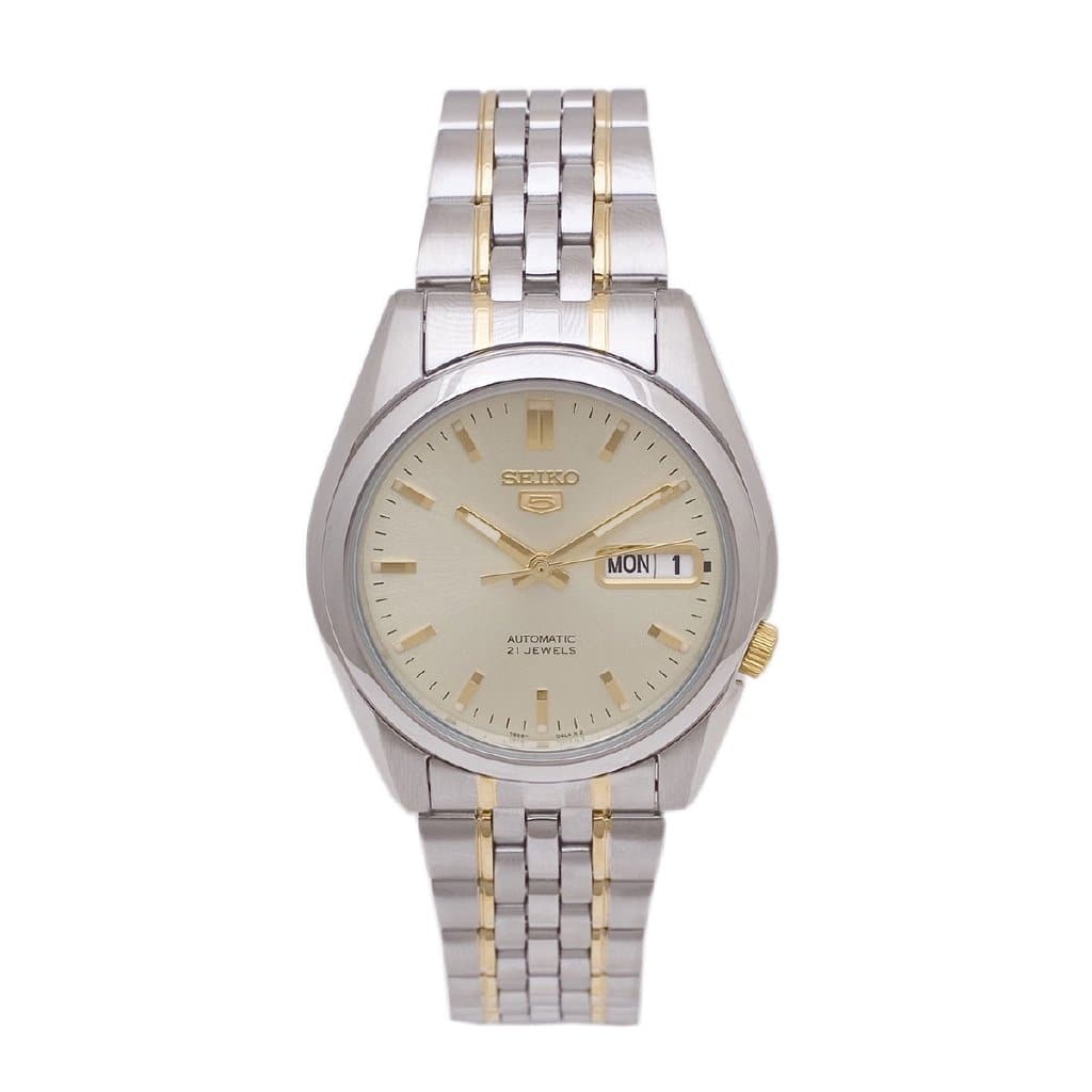 Seiko 5 Classic Mens Size Gold Dial 2 Tone Gold Plated Stainless Steel Strap Watch SNK365K1 - Diligence1International