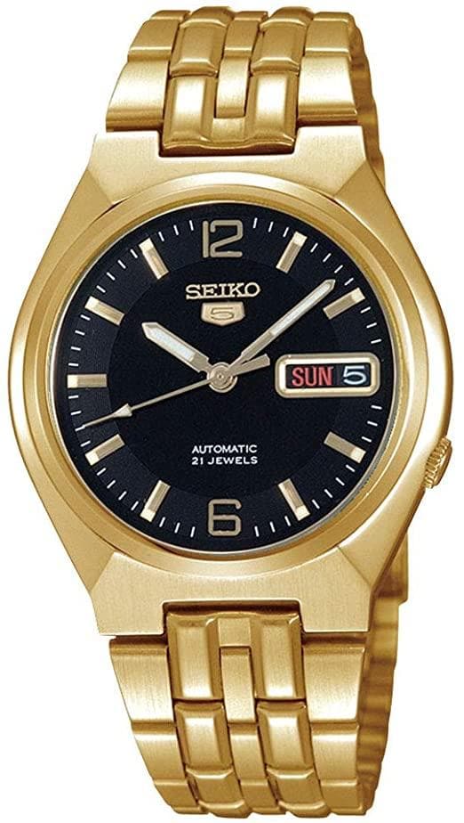 Seiko 5 Classic Mens Size Black Dial Gold Plated Stainless Steel Strap Watch SNKL66K1 - Diligence1International