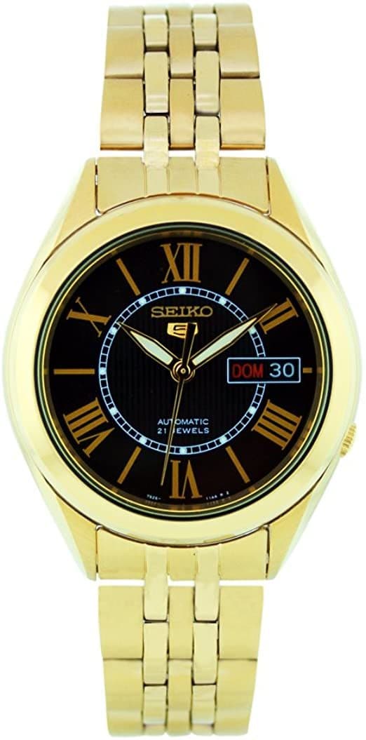 Seiko 5 Classic Mens Size Black Dial Gold Plated Stainless Steel Strap Watch SNKL40K1 - Diligence1International