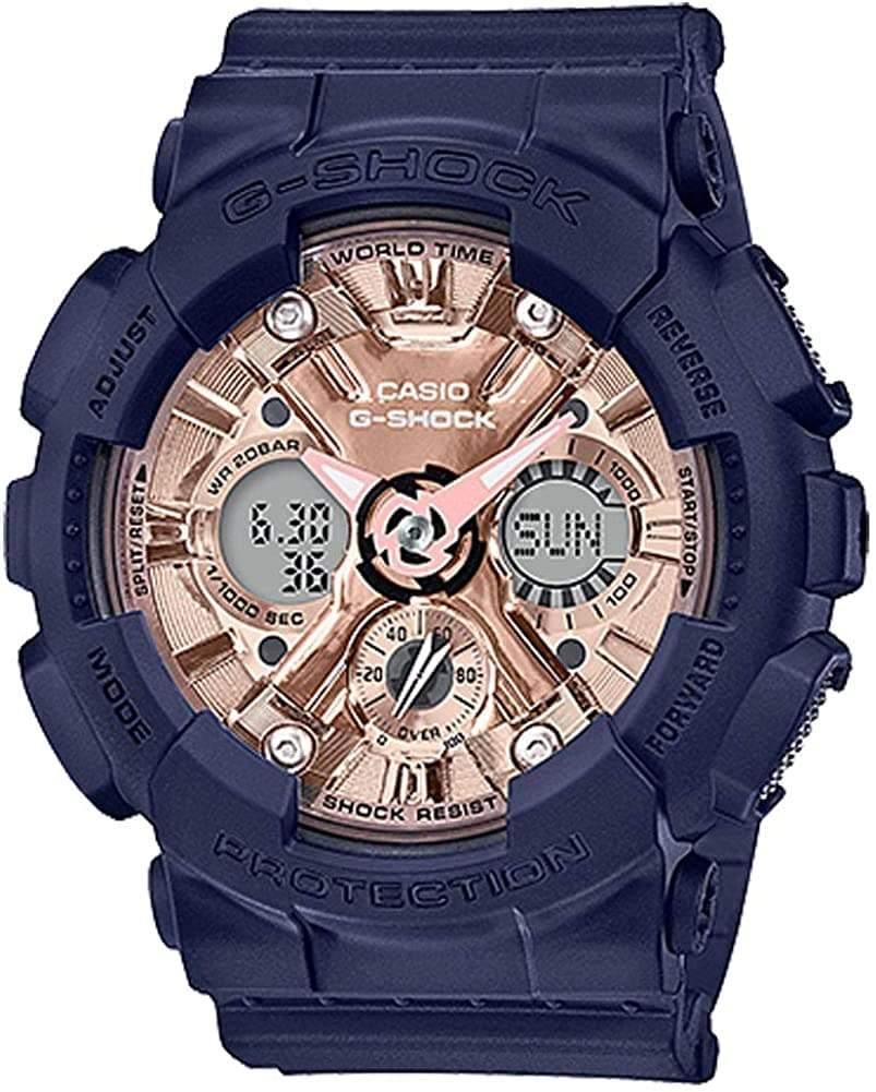 Casio G-Shock Anadigi Rose Gold Metallic Face Ladies' Blue Watch GMAS120MF-2A2DR - Diligence1International
