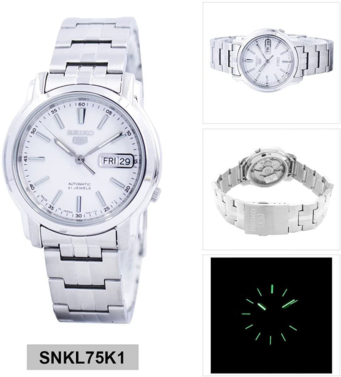 Seiko 5 Classic Men's Size White Dial Stainless Steel Strap Watch SNKL75K1 - Diligence1International