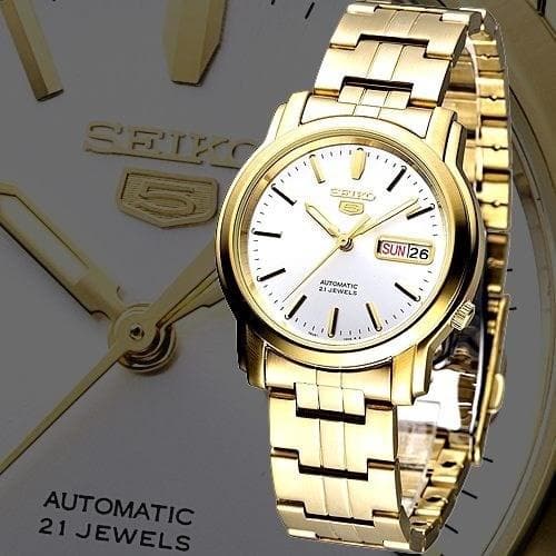 Seiko 5 Classic Mens Size Silver Dial Gold Plated Stainless Steel Strap Watch SNKK74K1 - Diligence1International