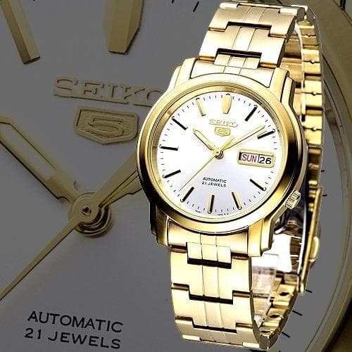 Seiko 5 Classic Mens Size Silver Dial Gold Plated Stainless Steel Strap Watch SNKK74K1 - Diligence1International