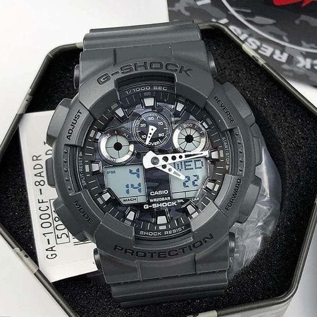 Casio G-Shock Military Grey Camo Camouflage Print Dial Black Watch GA100CF-8ADR - Diligence1International