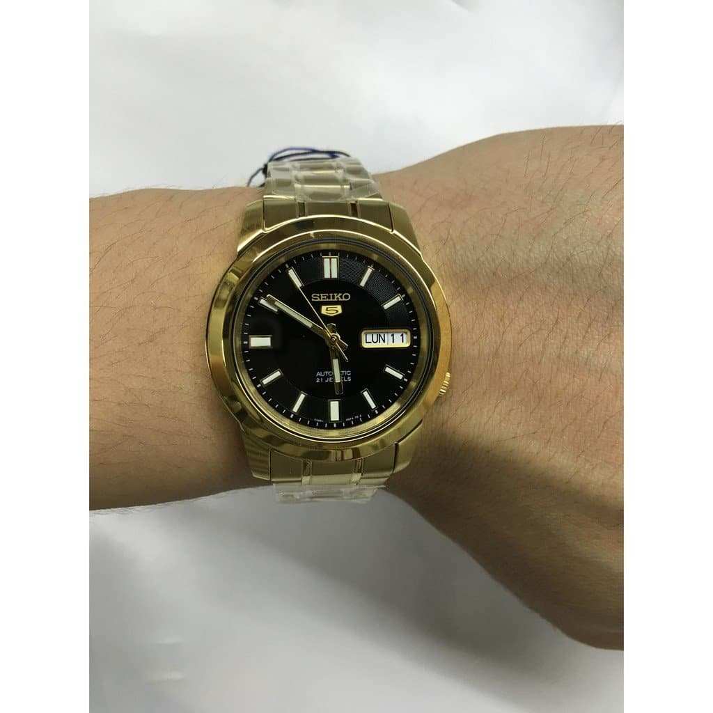 Seiko 5 Classic Mens Size Black Dial Gold Plated Stainless Steel Strap Watch SNKK22K1 - Diligence1International