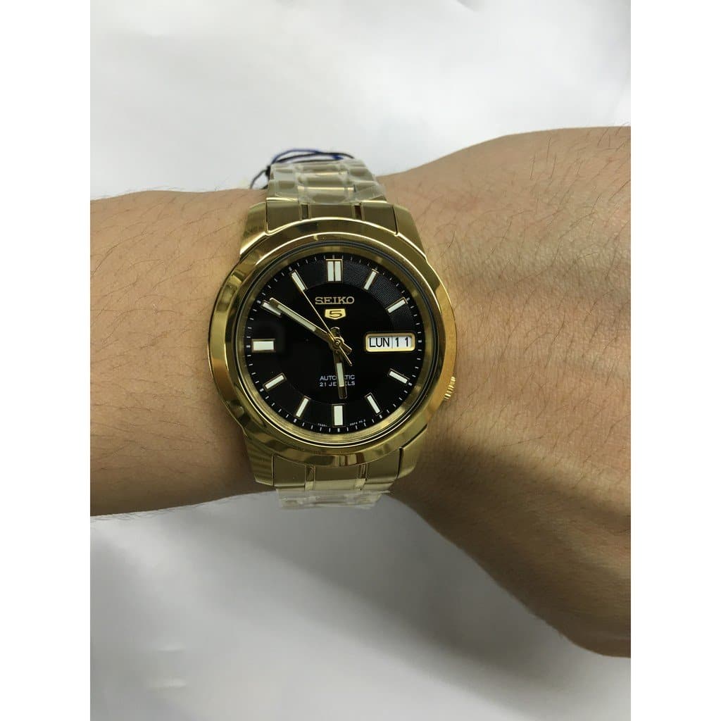 Seiko 5 Classic Black Dial Couple's Gold Plated Stainless Steel Watch Set SNKK22K1+SYM602K1 - Diligence1International