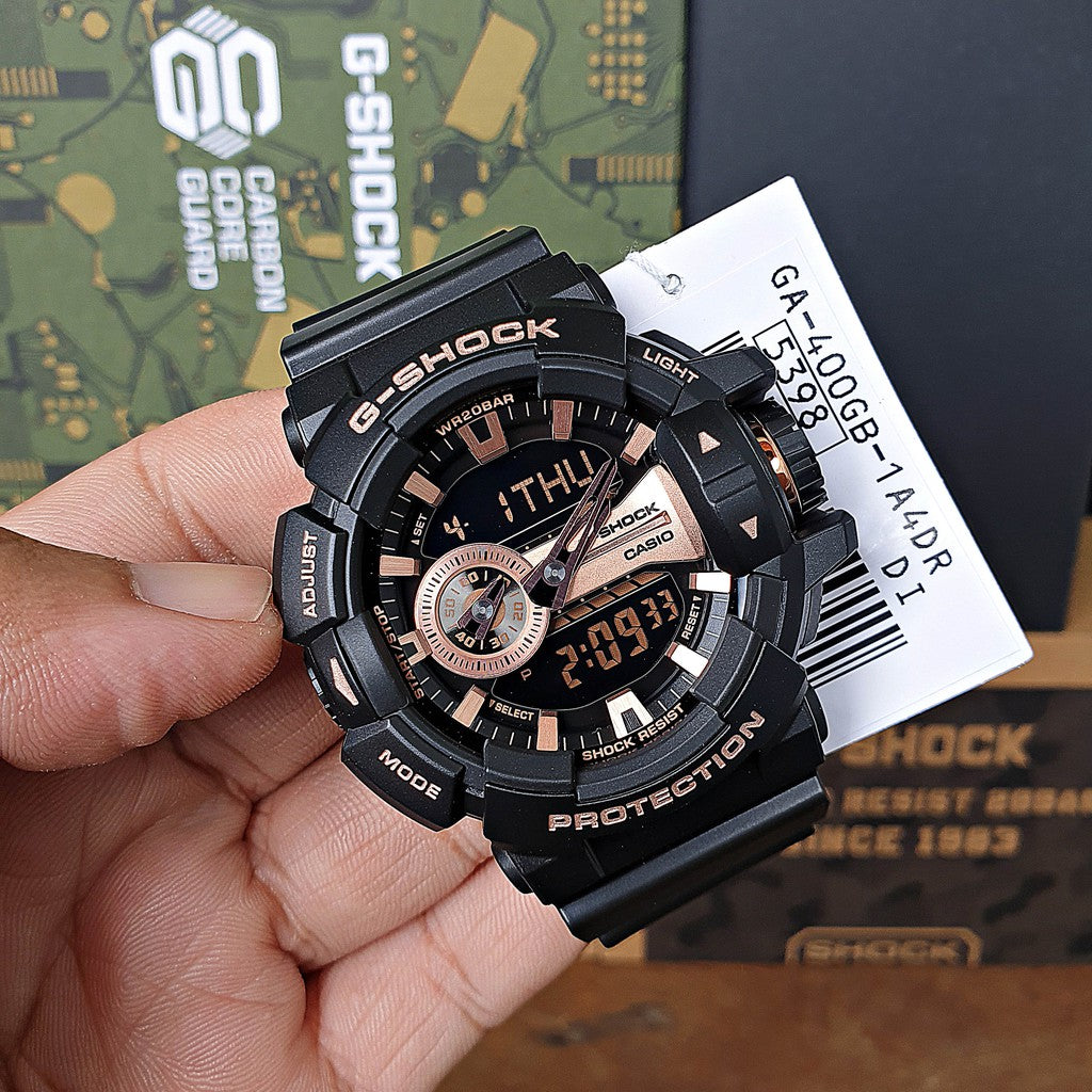 Casio G-Shock Big Case Analog-Digital Black x Rose Gold Tone Accents Watch GA400GB-1A4DR