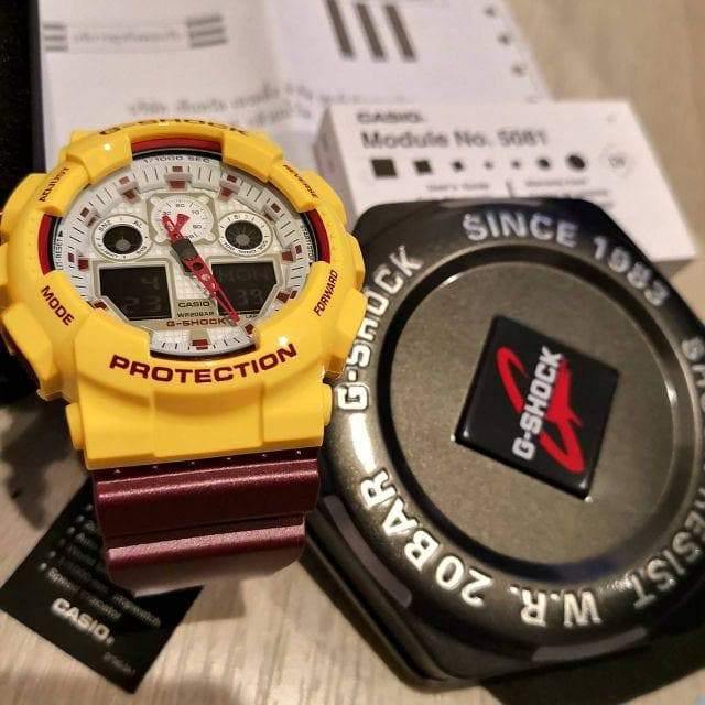 Casio G-Shock Crazy Colors Red Skins Trojans Anadigi Yellow x Maroon x White Dial Watch GA100CS-9ADR - Diligence1International