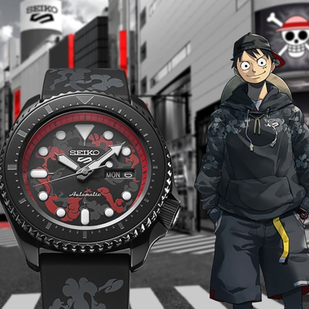 Seiko 5 Sports 100M One Piece x Luffy LE Automatic Men's Watch Black x Red Dial SRPH65K1