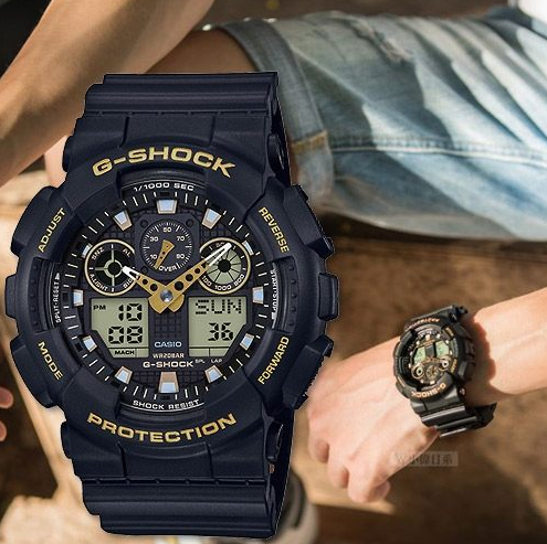 Casio G-Shock Analog-Digital Black x Gold Accents Watch GA100GBX-1A9DR - Diligence1International