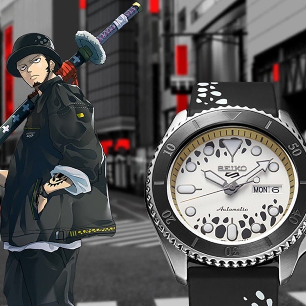 Seiko 5 Sports 100M One Piece x Trafalgar Law LE Automatic Men's Watch White Dial Rubber SRPH63K1