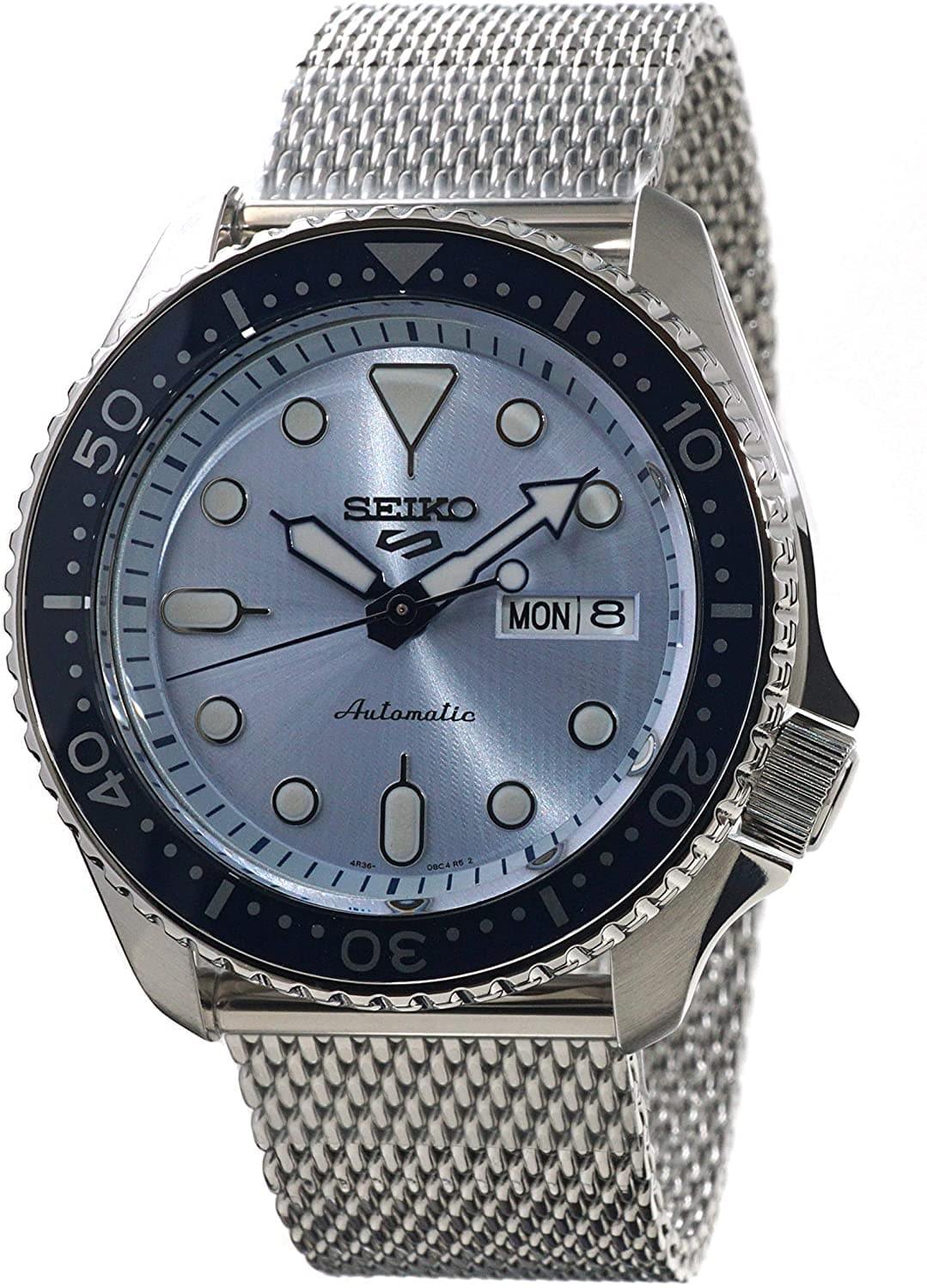 NEW Seiko 5 Sports 100M Automatic Men's Stainless Mesh Strap Watch Blue Bezel Dial SRPE77K1 - Diligence1International