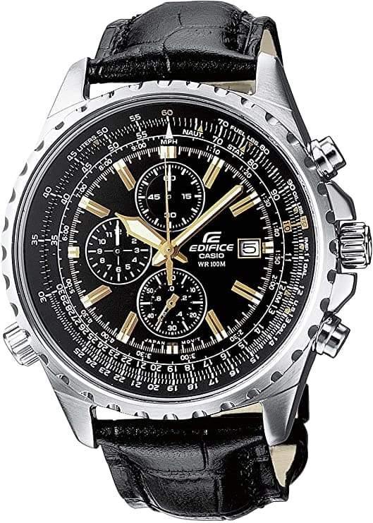 Casio Edifice Aviator Chronograph Black Dial Men's Leather Strap Watch EF-527L-1AV - Diligence1International