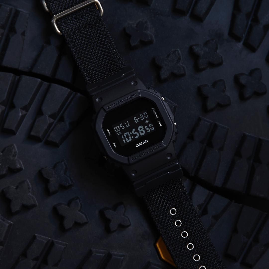 Casio G-Shock Standard Digital ALL Black LCD Nylon Fabric Band Watch DW5600BBN-1DR - Diligence1International