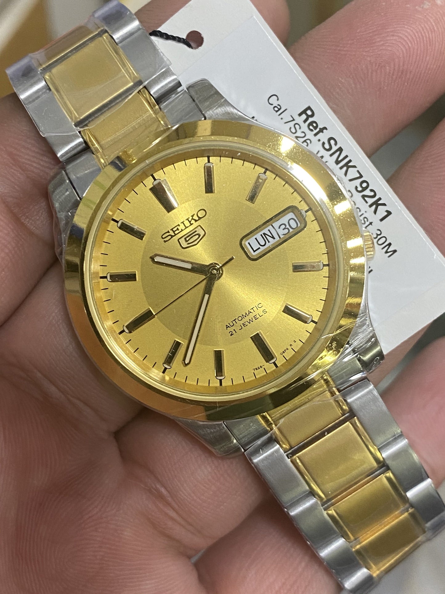 Seiko 5 Classic Mens Size Gold Dial 2 Tone Gold Plated Stainless Steel Strap Watch SNK792K1 - Diligence1International