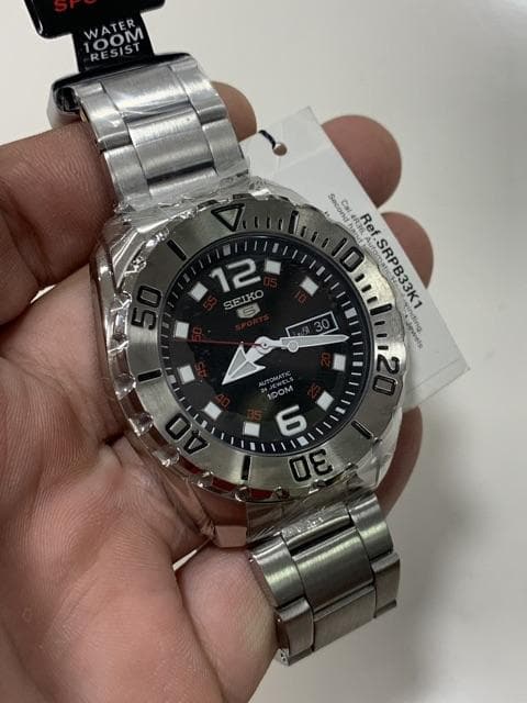 Seiko 5 Sports Black Dial Mini Baby Monster Men's Stainless Strap Watch SRPB33K1 - Diligence1International