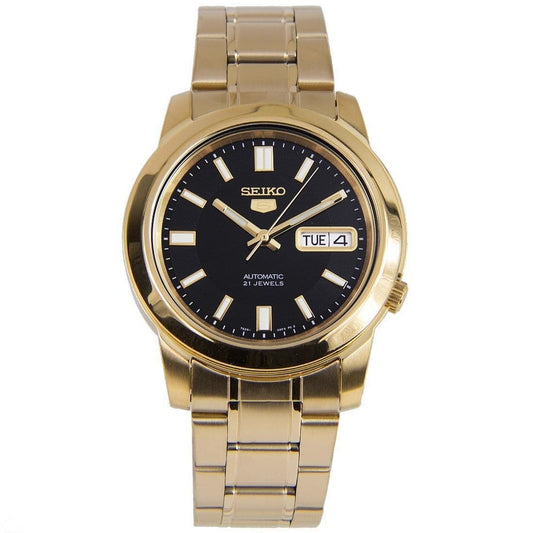 Seiko 5 Classic Mens Size Black Dial Gold Plated Stainless Steel Strap Watch SNKK22K1 - Diligence1International