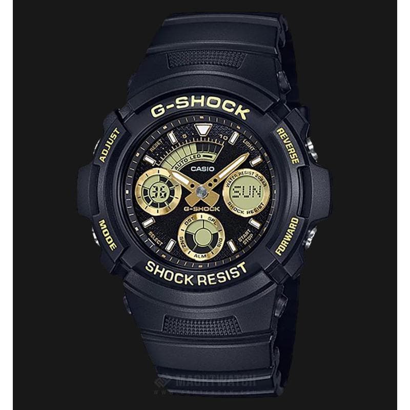 Casio G-Shock Standard Analog-Digital Black x Gold Accents Watch AW591-2ADR - Diligence1International