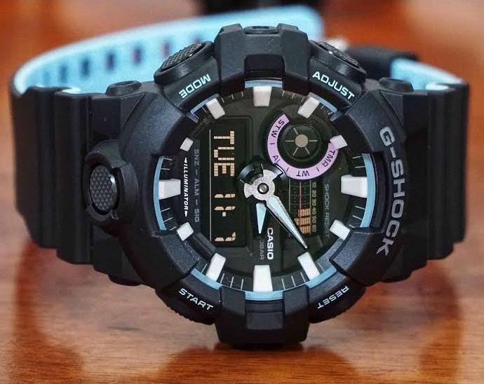 Casio G-Shock Special Color Model Black x Baby Blue x Pink Accents Watch GA700PC-1ADR - Diligence1International