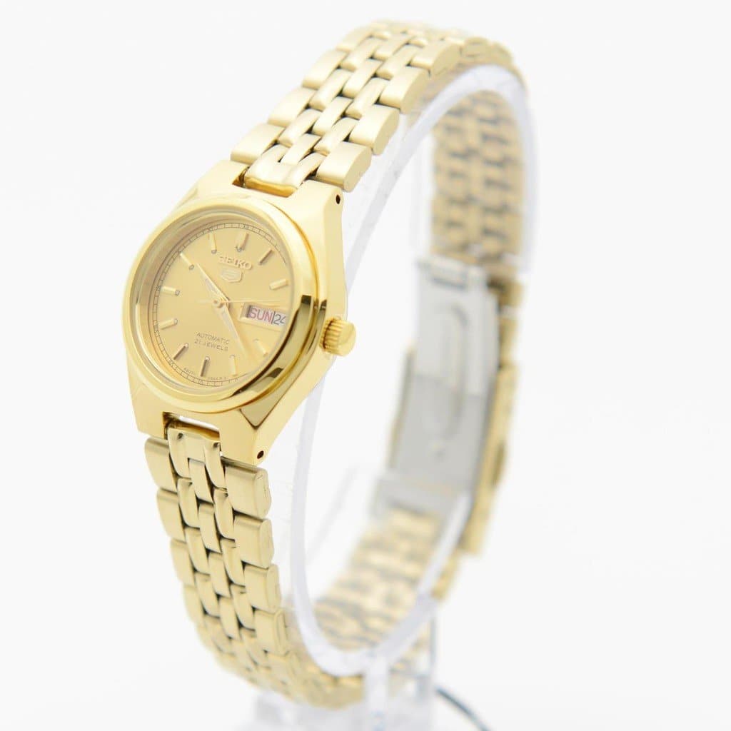 Seiko 5 Classic Ladies Size Gold Dial Gold Plated Stainless Steel Strap Watch SYMA04K1 - Diligence1International
