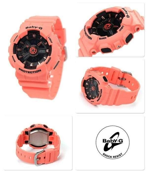 Casio Baby-G BA-110 Series Standard Anadigi Peach Matte Orange x Black Dial Watch BA111-4A2DR - Diligence1International