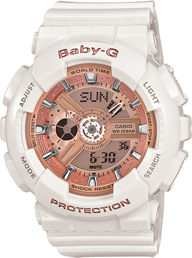 Casio Baby-G BA110 Series Analog-Digital White x Rose Gold Dial Watch BA110-7A1DR - Diligence1International