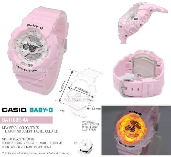 Casio Baby-G BA-110 New Beach Color Series Analog-Digital Pastel Pink Watch BA110BE-4ADR - Diligence1International