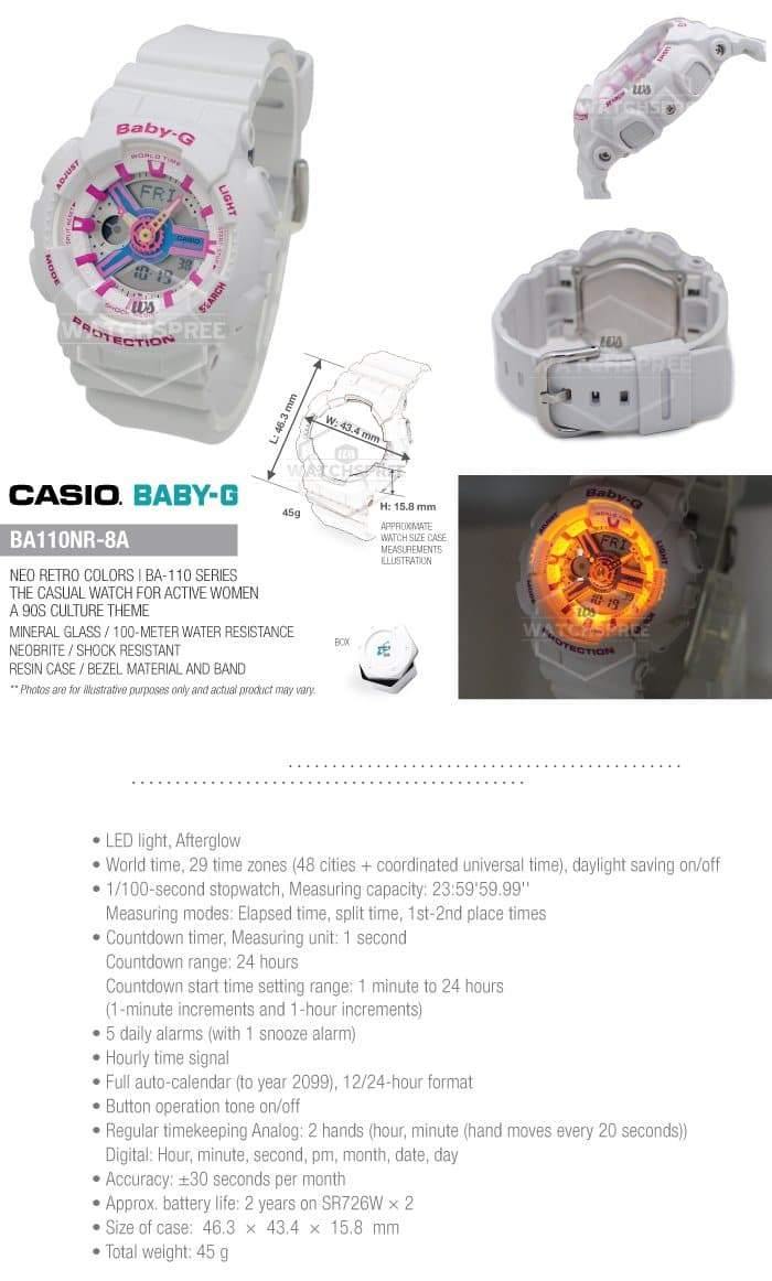 Casio Baby-G BA-110 Series Neo Retro Colors White Watch BA110NR-8A - Diligence1International