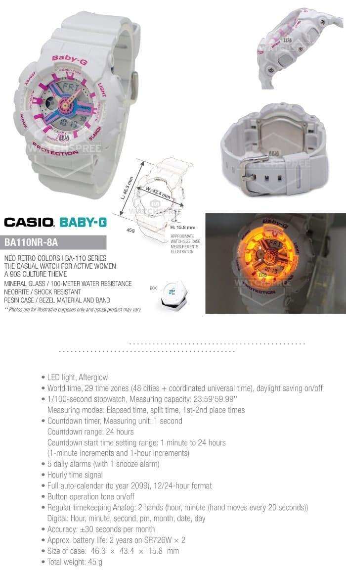 Casio Baby-G BA-110 Series Neo Retro Colors White Watch BA110NR-8A - Diligence1International