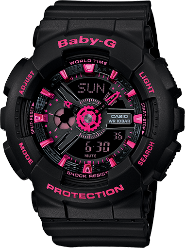 Casio Baby-G Neon Colors Anadigi Black x Pink Accents Watch BA111-1ADR - Diligence1International