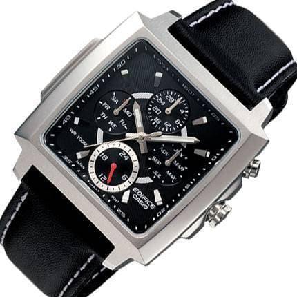 Casio Edifice Rectangle Black Dial Men's Tough Leather Strap Watch EF-324L-1AV - Diligence1International