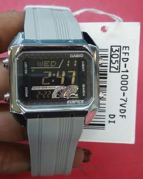 Casio Edifice Digital Series Rectangle Black Dial Men's Grey Rubber Strap Watch EFD-1000-7V - Diligence1International