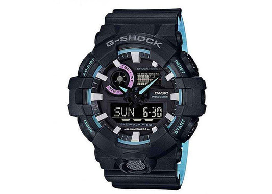 Casio G-Shock Special Color Model Black x Baby Blue x Pink Accents Watch GA700PC-1ADR - Diligence1International