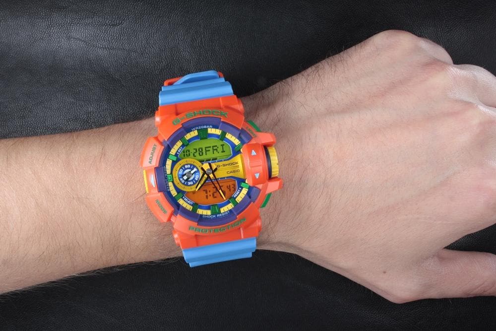 Casio G-Shock Dragon Ball Z Anadigi Hyper Colors Orange x Sky Blue x Green x Yellow Accents Watch GA400-4ADR - Diligence1International