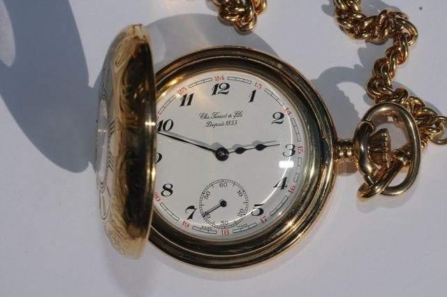 Tissot Swiss Made T-Pocket Savonnette Mechanical White Dial Gold Plated Hunter Case Pocket Watch T83.4.403.12 - Diligence1International