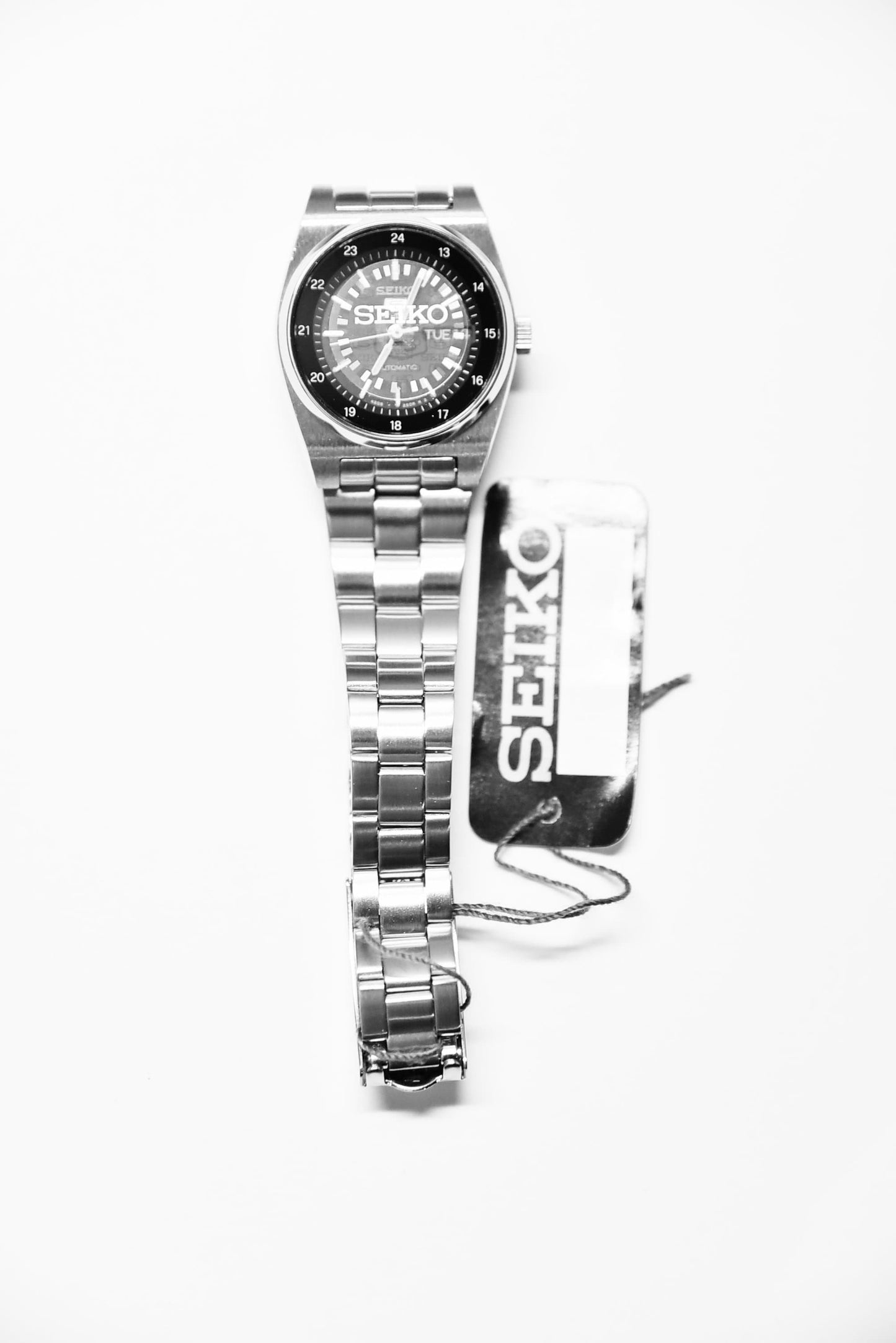 Seiko 5 Classic Ladies Size Ultra Rare Military Time Black Dial Stainless Steel Strap Watch SUAE03K1 - Diligence1International