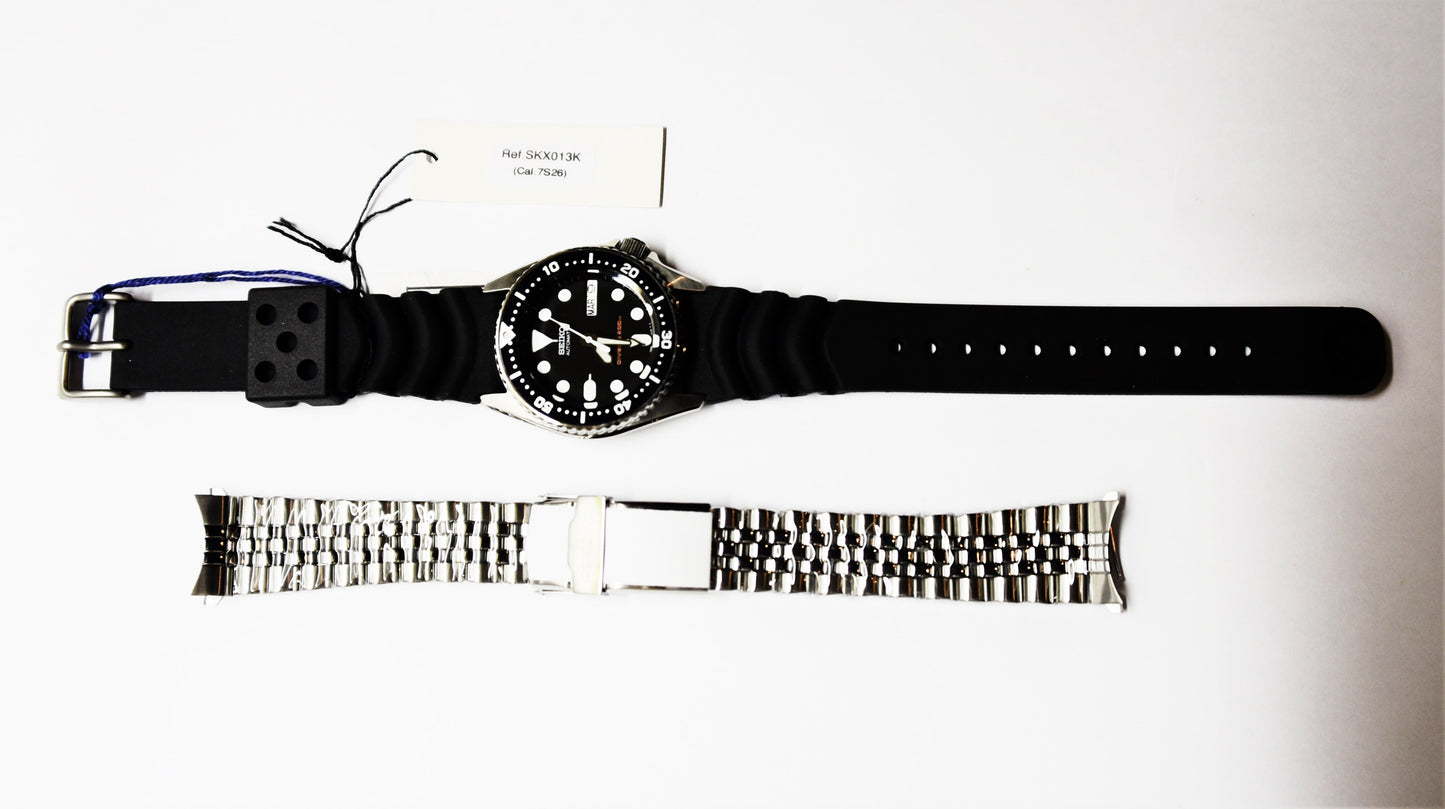 Seiko Black SKX 200M Diver's Junior Size Rubber Strap+ALL Stainless Steel Jubilee Bracelet Watch SKX013K1 SET - Diligence1International