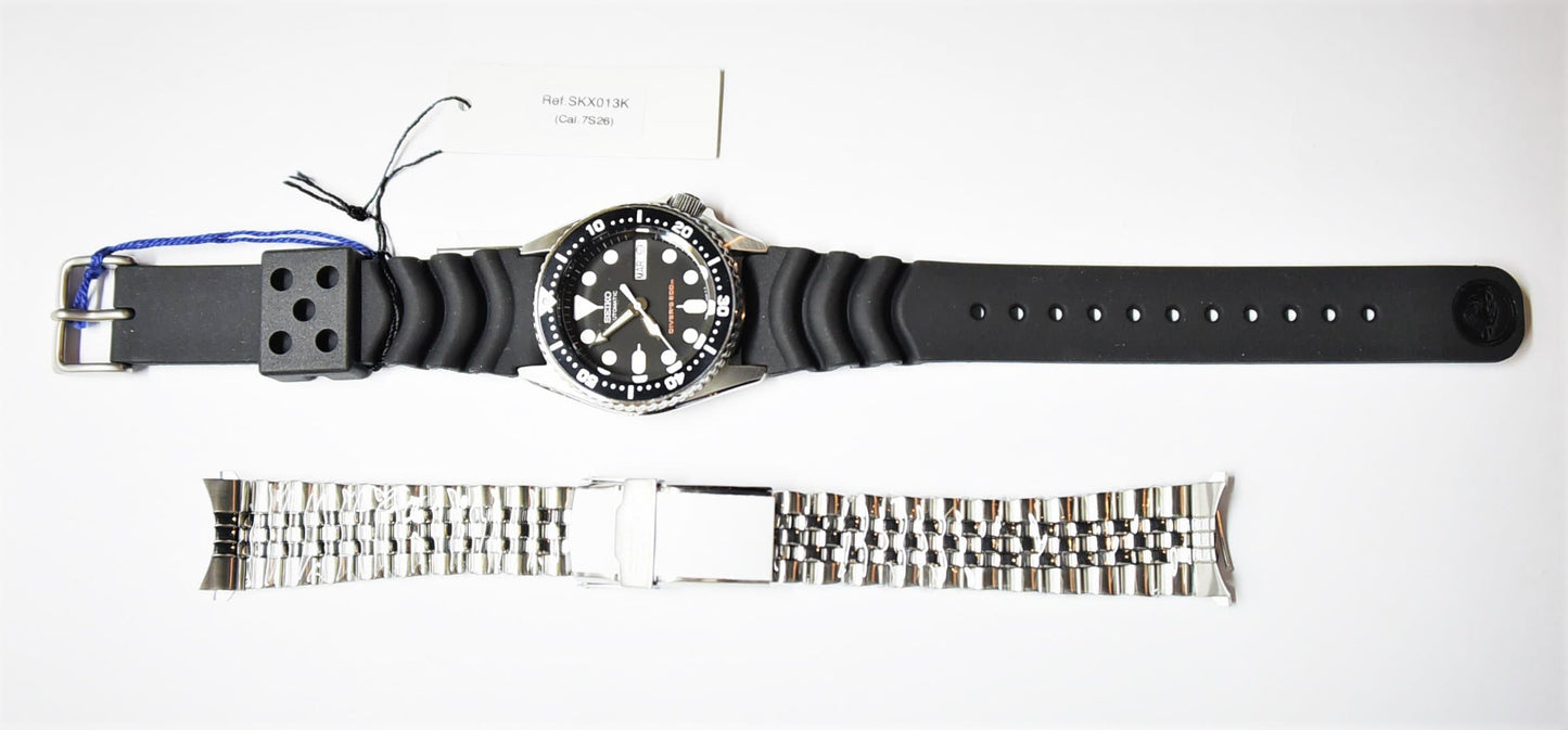 Seiko Black SKX 200M Diver's Junior Size Rubber Strap+ALL Stainless Steel Jubilee Bracelet Watch SKX013K1 SET - Diligence1International