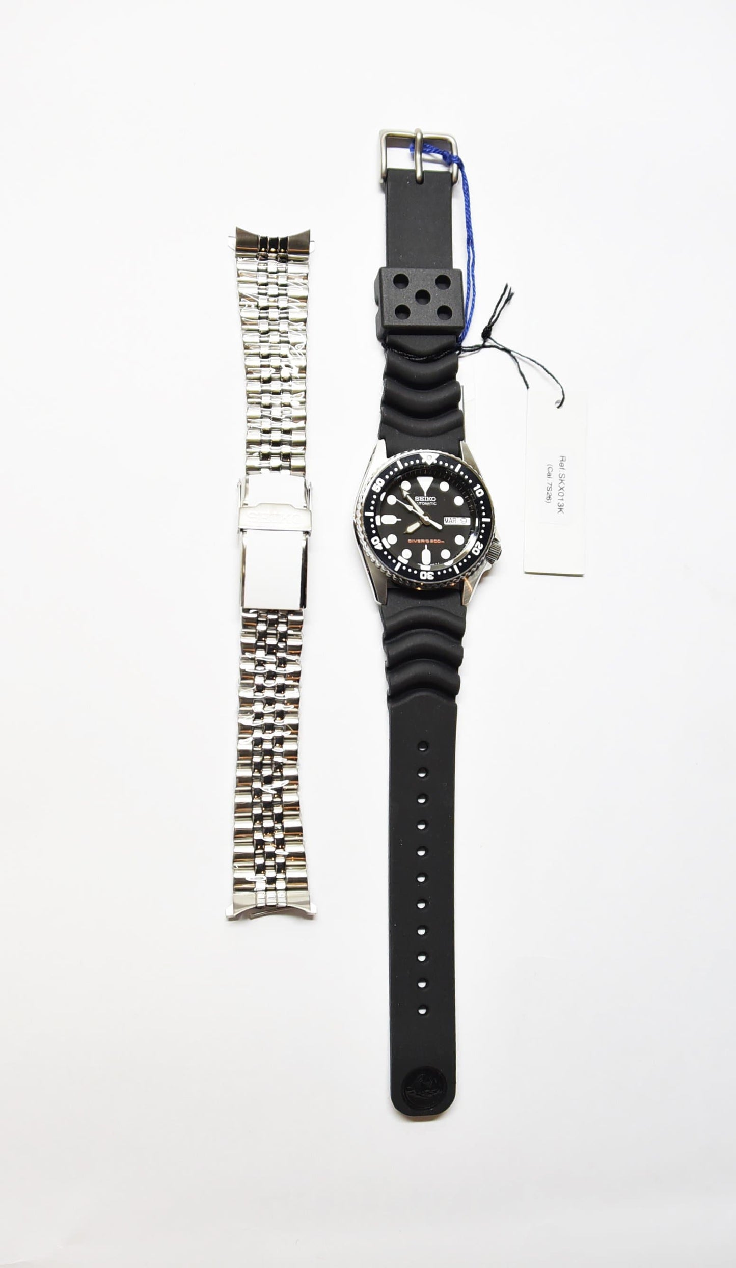 Seiko Black SKX 200M Diver's Junior Size Rubber Strap+ALL Stainless Steel Jubilee Bracelet Watch SKX013K1 SET - Diligence1International