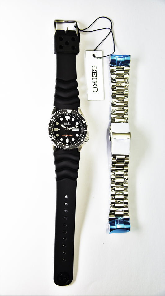 Seiko Black SKX Diver's 200M Men's Rubber+Endmill 316L S/S Strap Watch SKX007K1 SET - Diligence1International