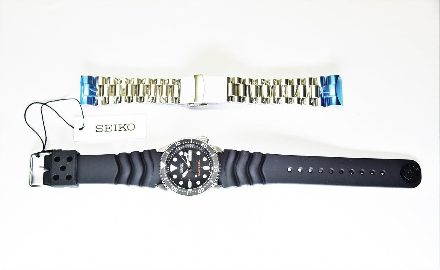 Seiko Black SKX Diver's 200M Men's Rubber+Endmill 316L S/S Strap Watch SKX007K1 SET - Diligence1International