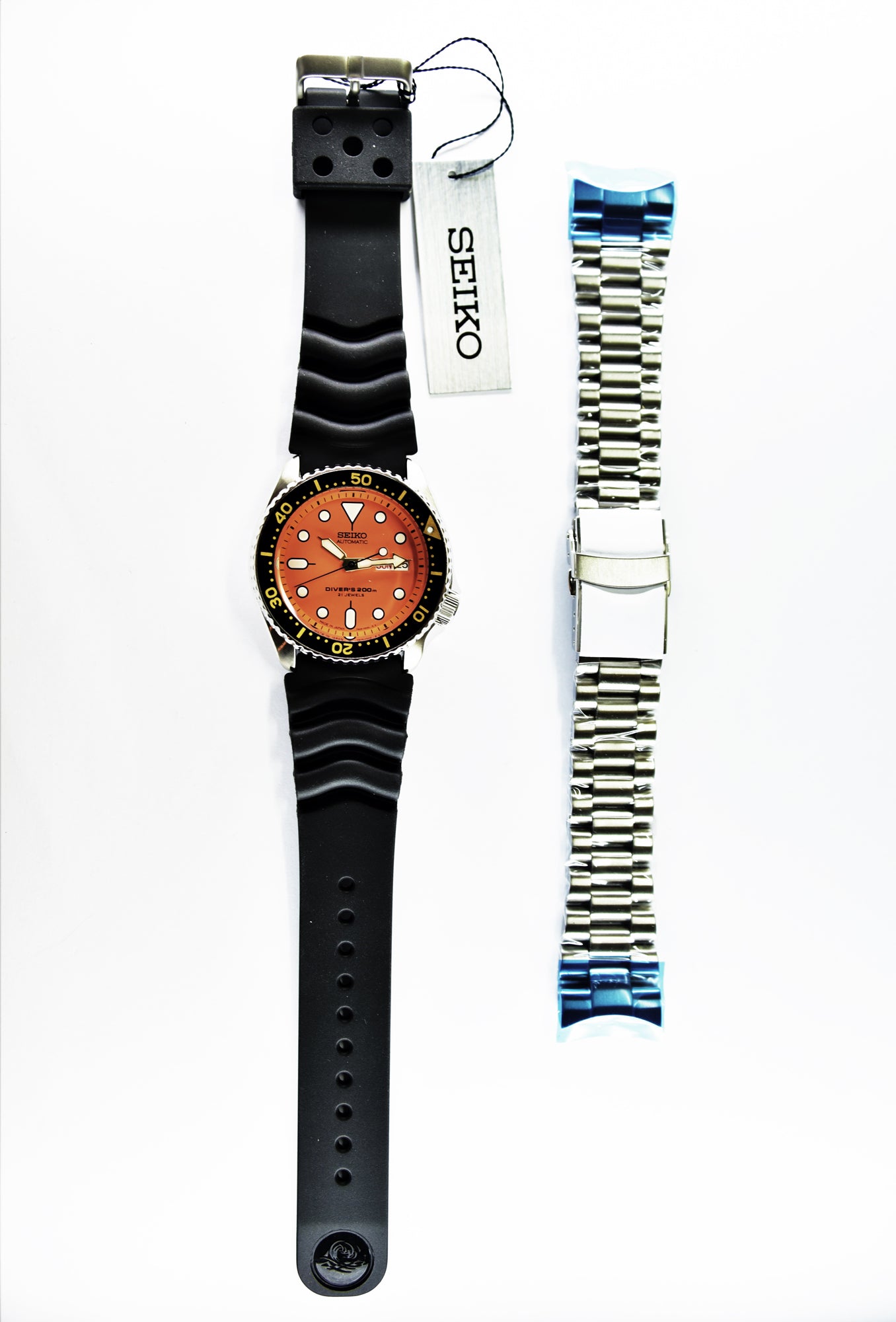 Seiko Japan Made Orange SKX 200M Diver's Men's Rubber+Endmill 316L S/S Strap Watch SKX011J1 SET - Diligence1International