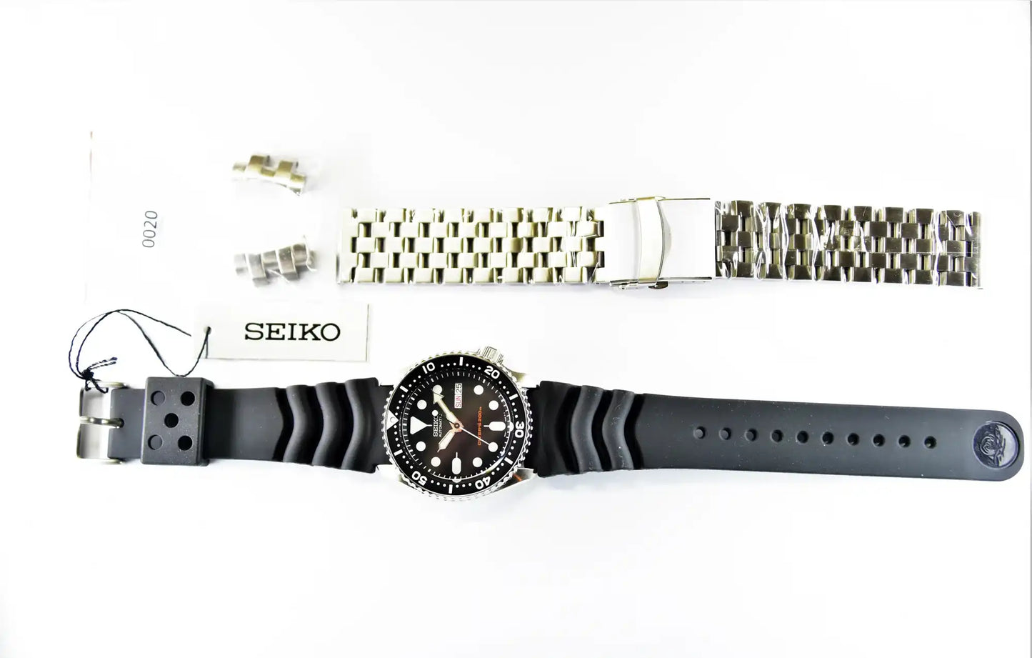 Seiko Black SKX Diver's 200M Men's Rubber+Engineer Type II 316L S/S Strap Watch SKX007K1 SET - Diligence1International