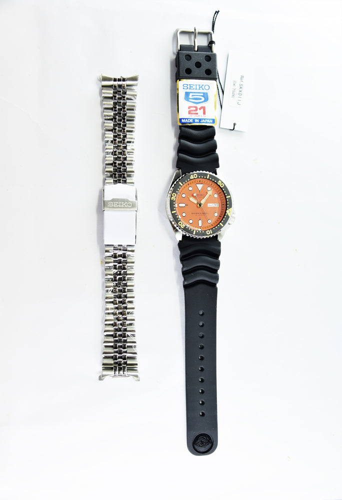Seiko Japan Made Orange SKX 200M Diver's Men's Rubber+ALL Stainless Steel Jubilee Bracelet Watch SKX011J1 SET - Diligence1International