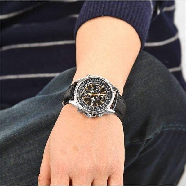 Casio Edifice Aviator Chronograph Black Dial Men's Leather Strap Watch EF-527L-1AV - Diligence1International