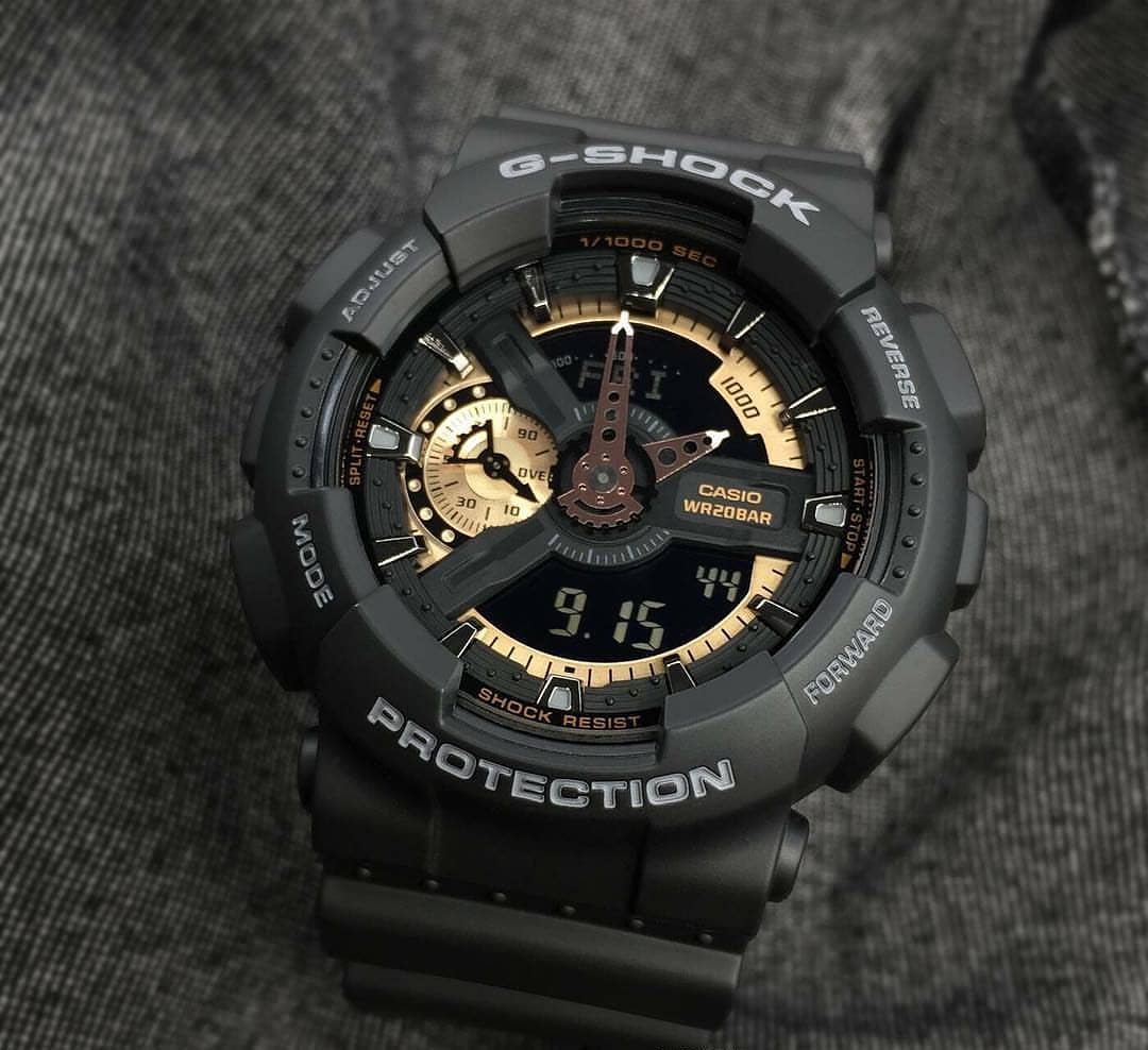 Casio G-Shock Black Stealth Series Analog-Digital Black x Rose Gold x Gray Accents Watch GA110RG-1ADR - Diligence1International