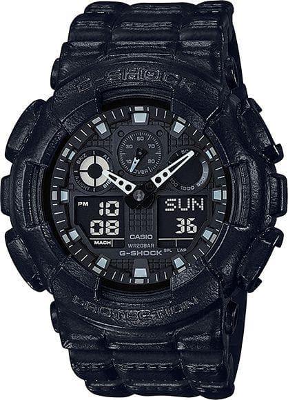Casio G-Shock Black Out Leather Texture Series Anadigi Black Watch GA100BT-1ADR - Diligence1International