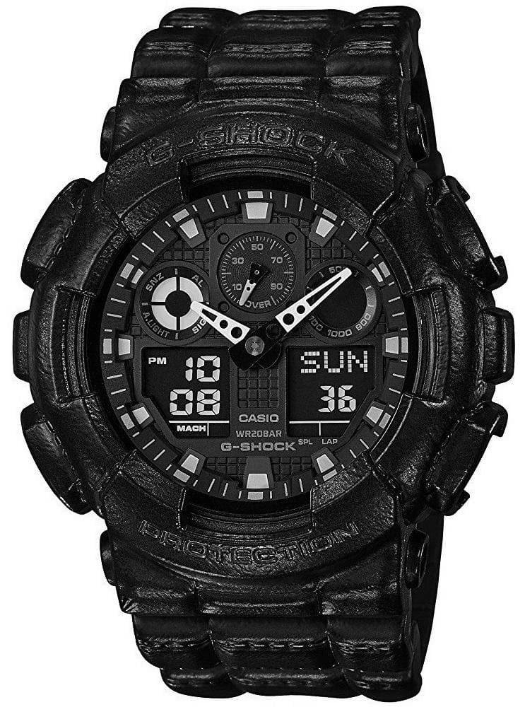 Casio G-Shock Black Out Leather Texture Series Anadigi Black Watch GA100BT-1ADR - Diligence1International
