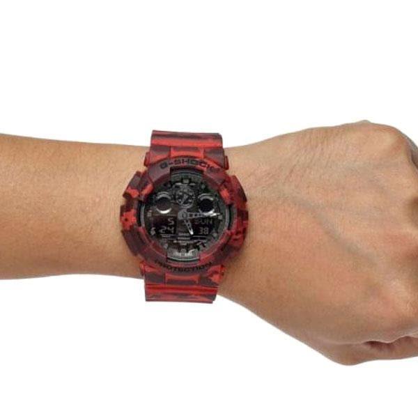 Casio G-Shock Military Black Camo Print Dial Red Camo Watch GA100CM-4ADR - Diligence1International