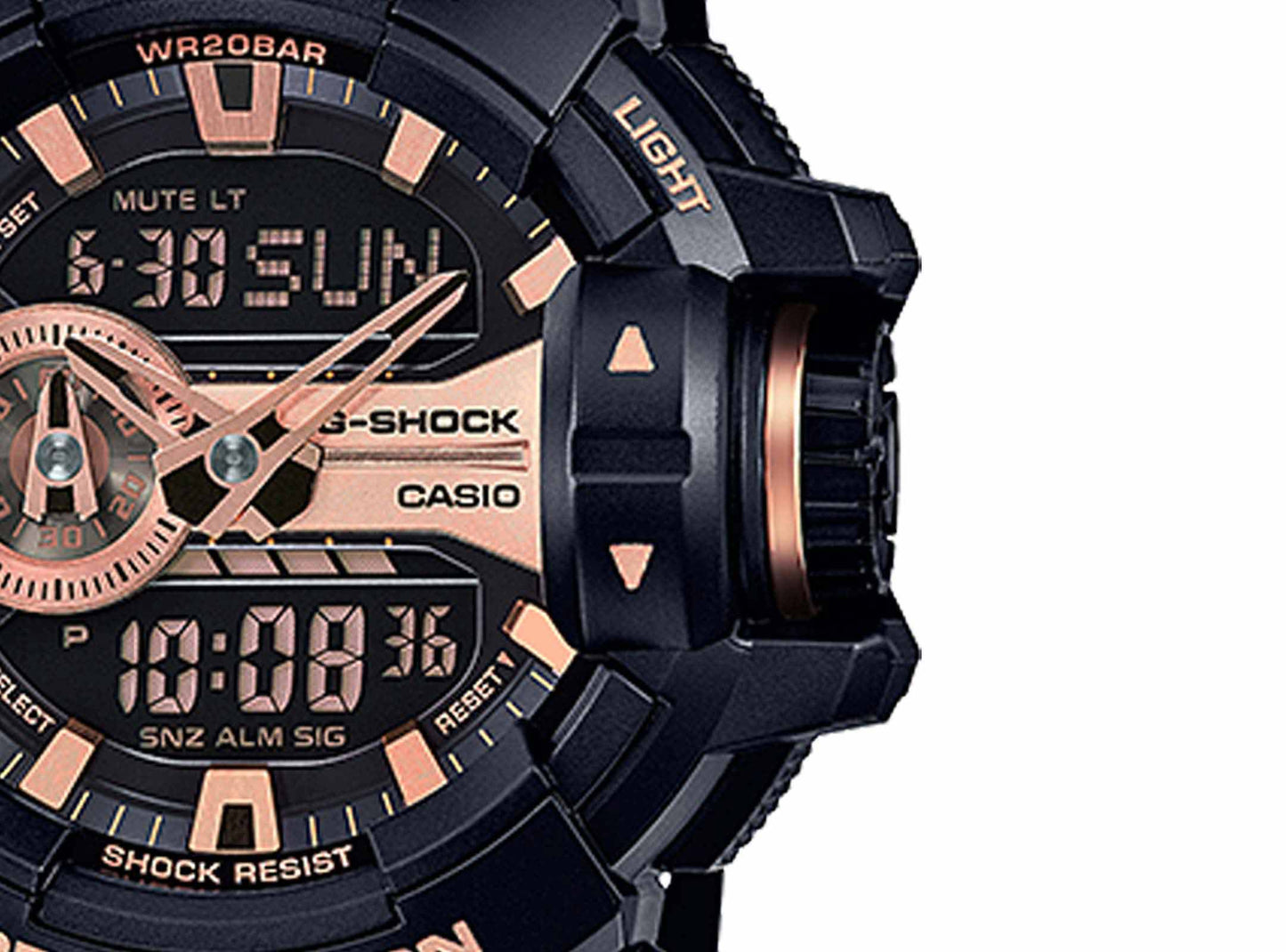 Casio G-Shock Big Case Analog-Digital Black x Rose Gold Tone Accents Watch GA400GB-1A4DR